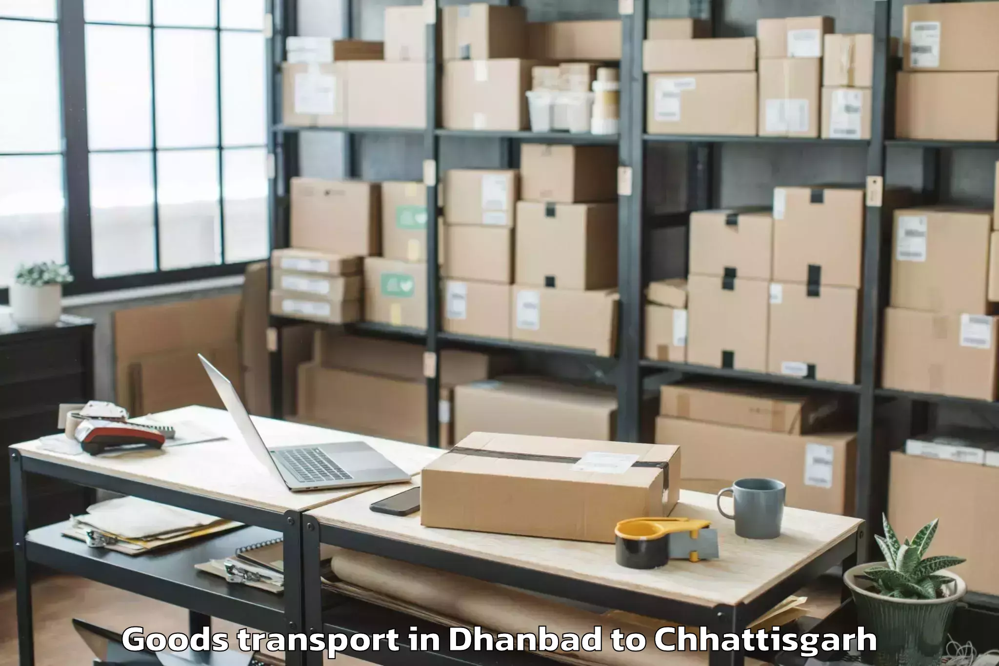 Get Dhanbad to Isbm University Gariyaband Goods Transport